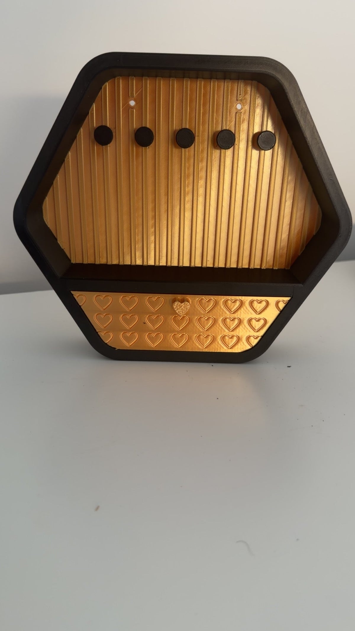 Hexagon Key Holder with Drawer – Black & Gold