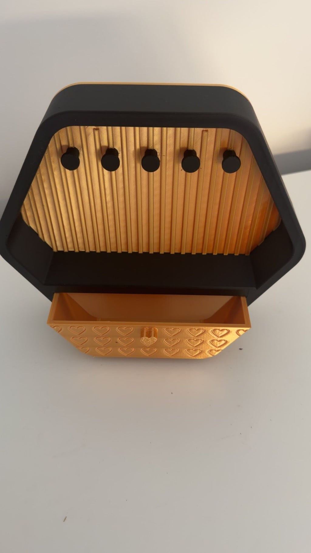 Hexagon Key Holder with Drawer – Black & Gold