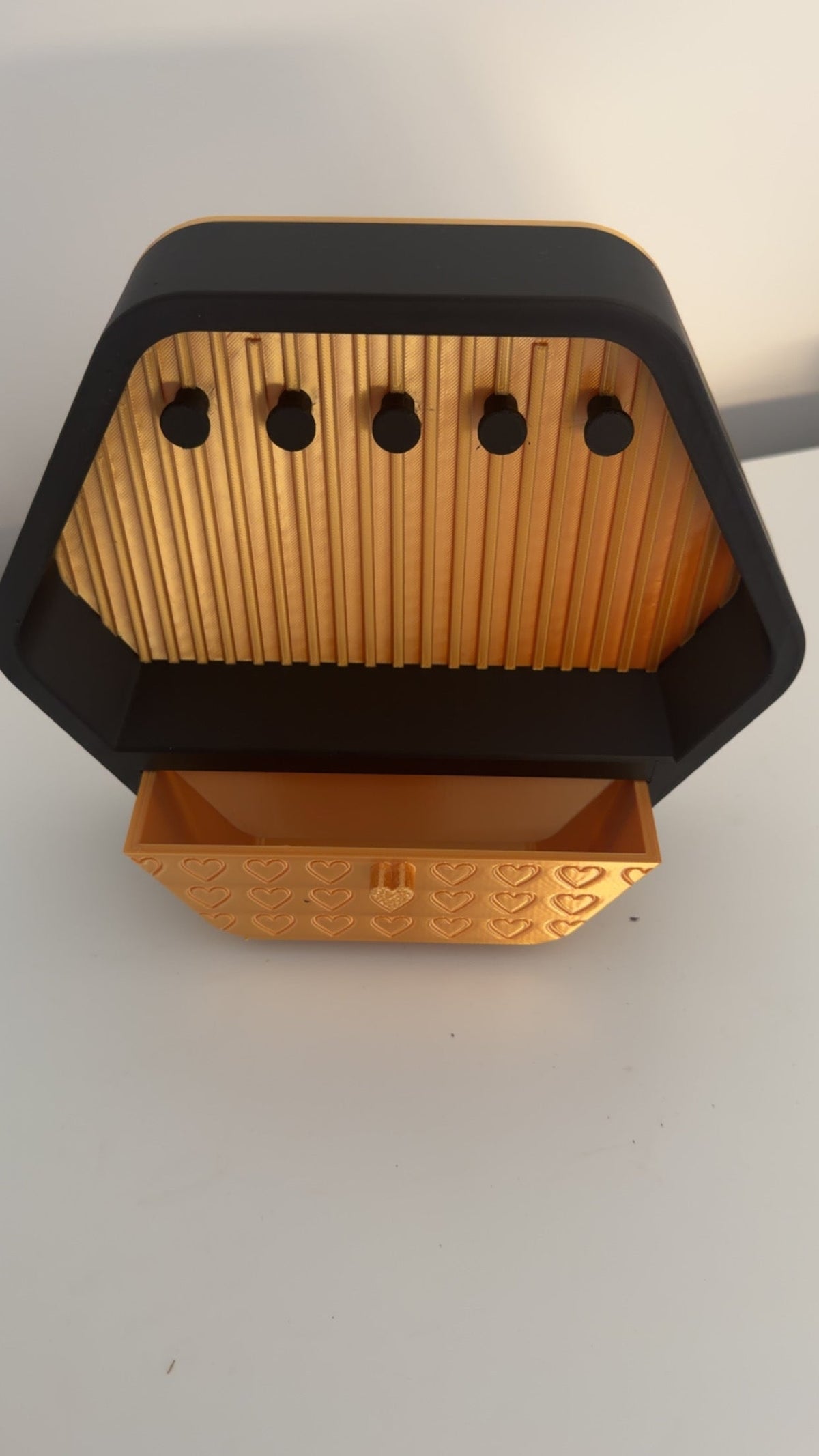 Hexagon Key Holder with Drawer – Black & Gold