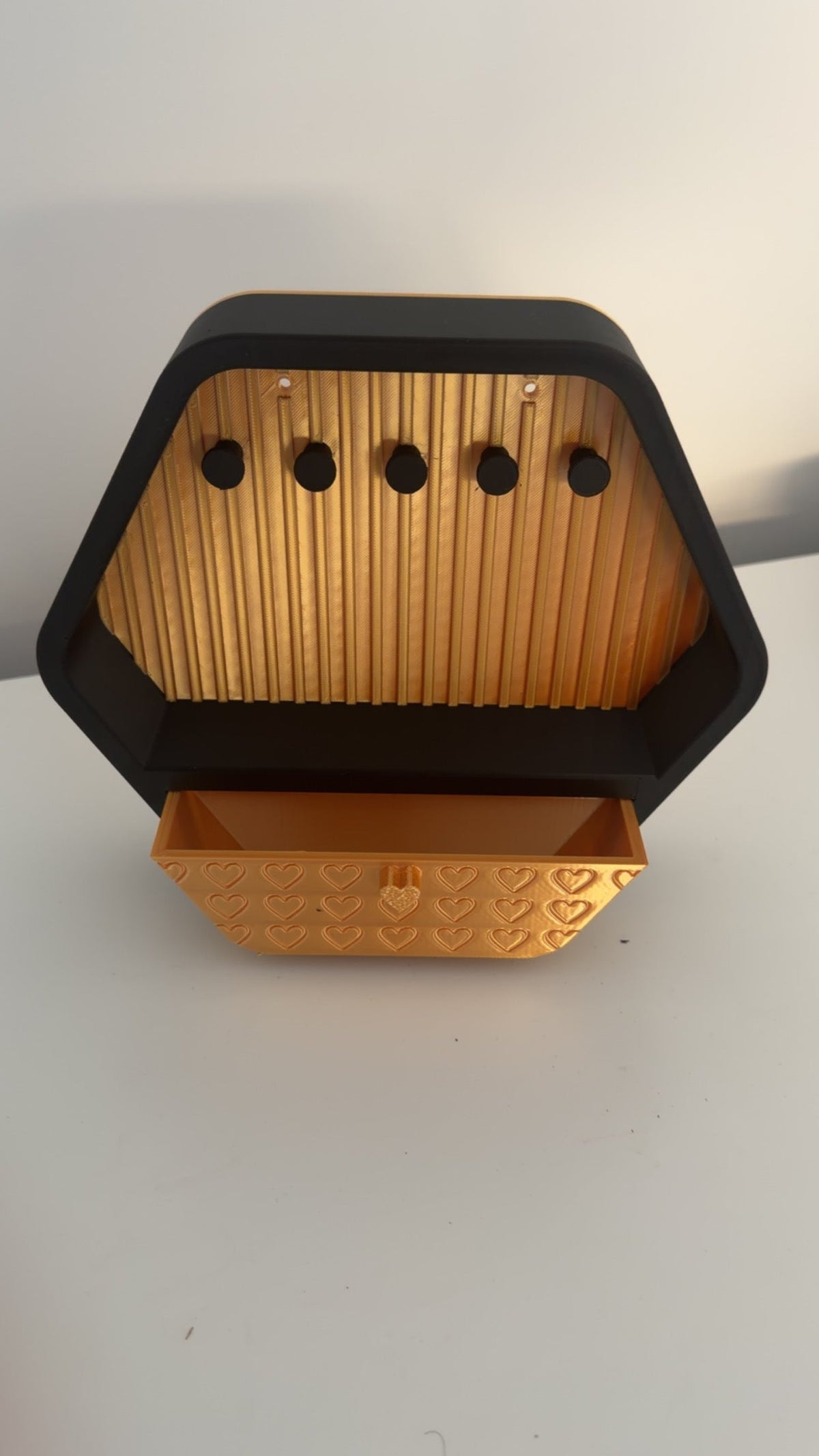 Hexagon Key Holder with Drawer – Black & Gold