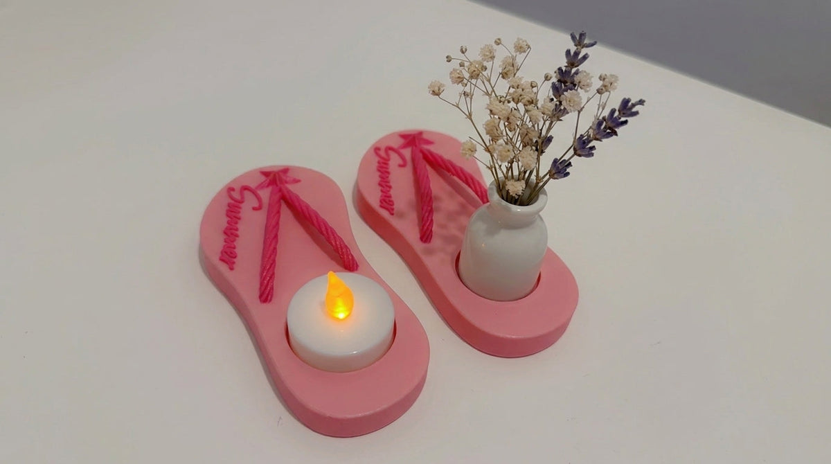 Pink flip flop decor styled on bathroom marble countertop