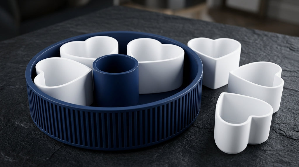 Heart-shaped snack platter with removable heart compartments