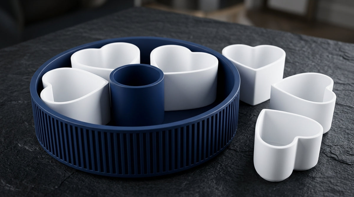 Heart-shaped snack platter with removable heart compartments