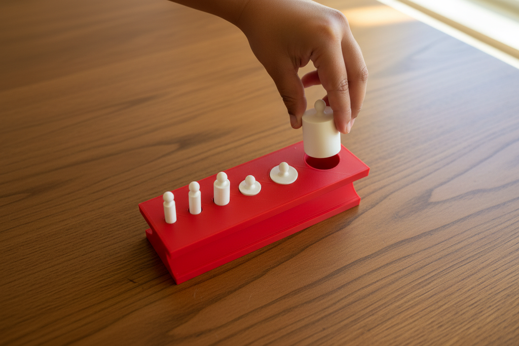 Child playing with Montessori cylinder block toy