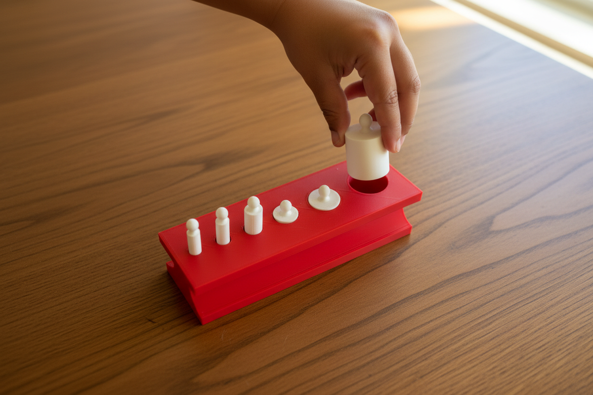 Child playing with Montessori cylinder block toy