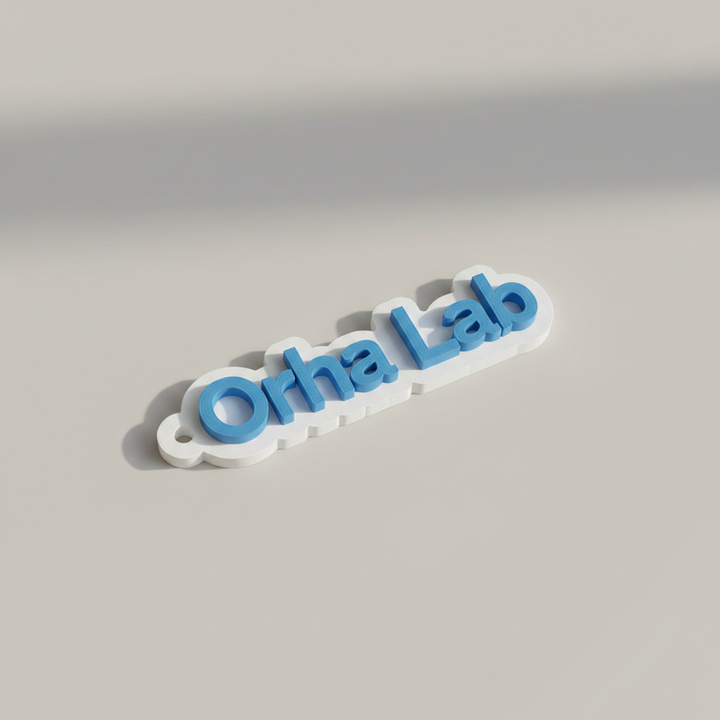 Orha Lab name keyring flat lay