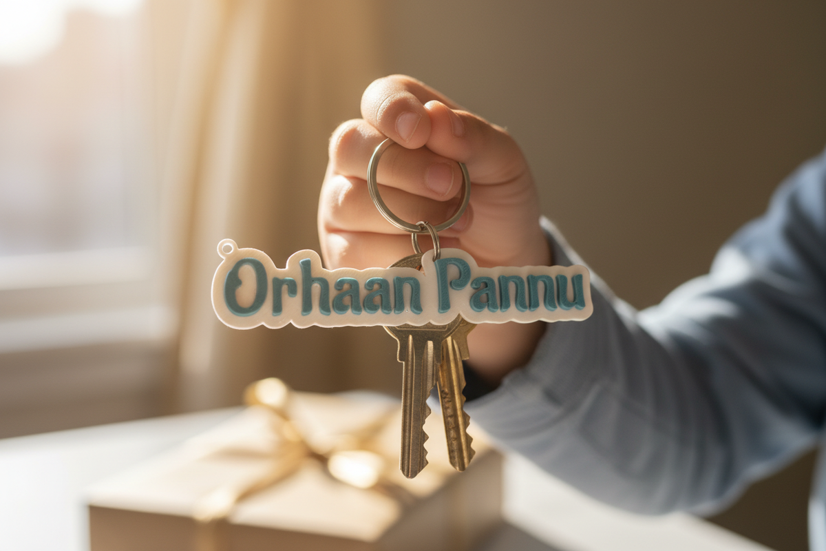 Personalised keyring attached to keys